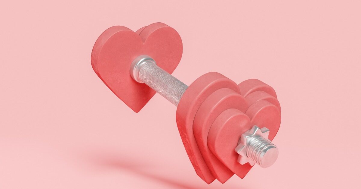 Dumbell with weights in the shape of a heart